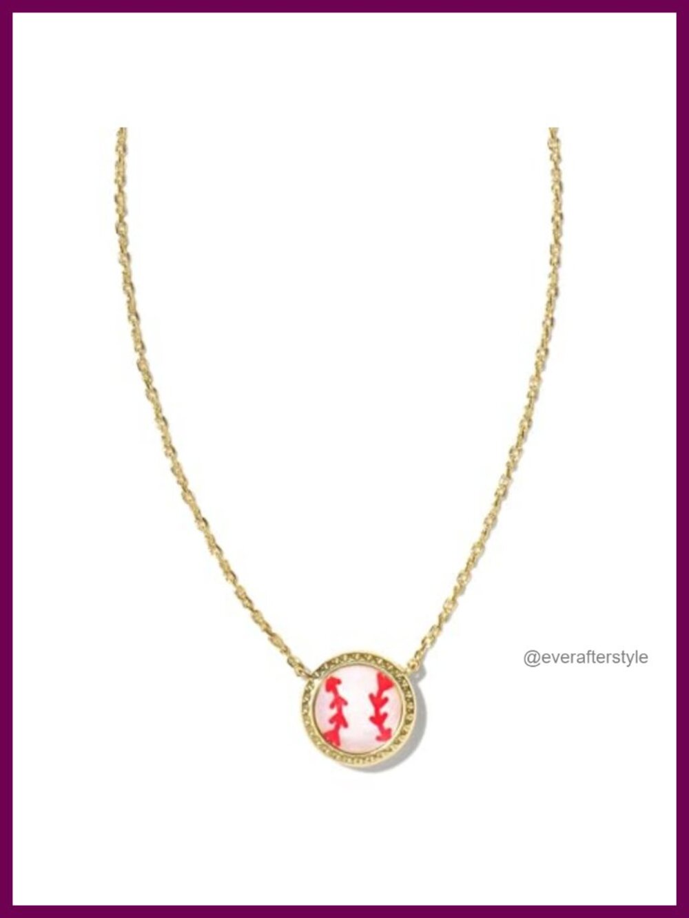 Baseball 14k Gold-Plated Pendant Necklace, Mother-of-Pearl with Red Enamel